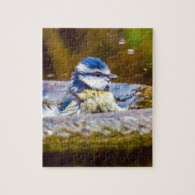 Quebra-cabeça Um melharuco azul no Birdbath (Vertical)