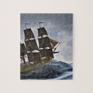 Quebra-cabeça Um navio de navigação de Corveta em uma tempesta