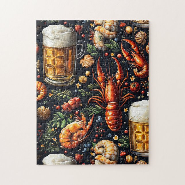 Quebra-cabeça Um padrão para amantes de cerveja e frutos do mar. (Vertical)