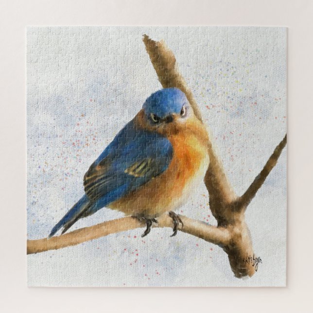 Quebra-cabeça Um Pássaro Bluebird Enrolado Em Um Ramo (Vertical)