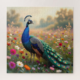 Quebra-cabeça Um Pavão Colorido e Flores