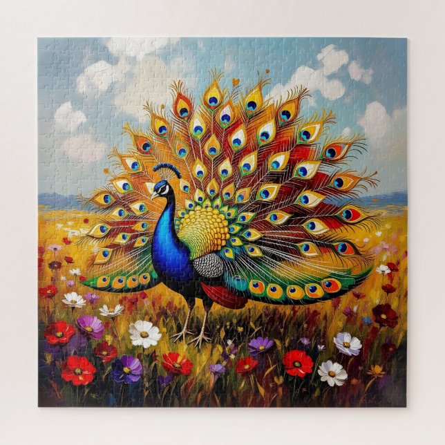 Quebra-cabeça Um Pavão Dourado e Azul (Vertical)