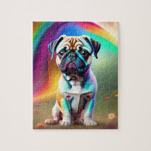 Quebra-cabeça Um Pequeno Pug Cuto Colorido Com Cores Arco-Íris, 
