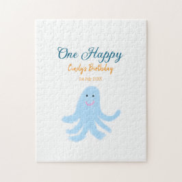 Quebra-cabeça Um polvo azul feliz no aniversário do mar