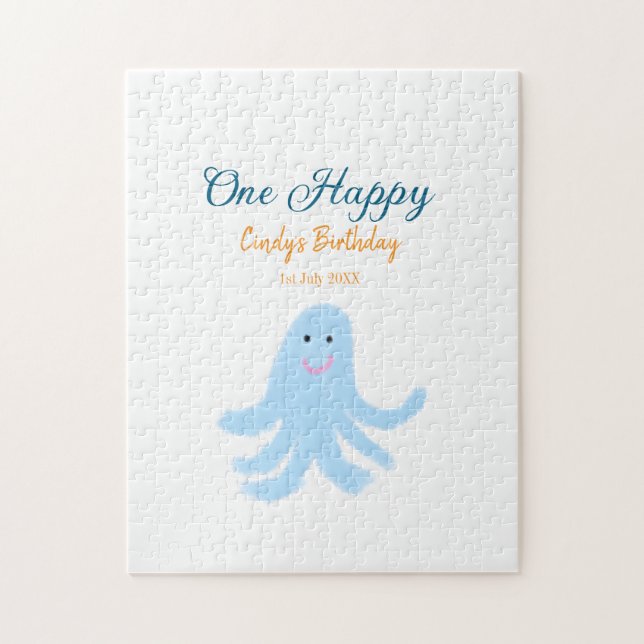 Quebra-cabeça Um polvo azul feliz no aniversário do mar (Vertical)