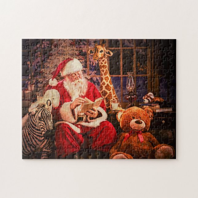 Quebra-cabeça Um quebra-cabeça, Papai Noel com Aninals enchido (Horizontal)