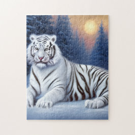 Quebra-cabeça Um tigre branco sentado na neve