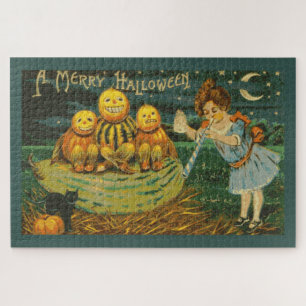 Quebra-cabeça Uma Feliz de Halloween Vintage Pumpkins
