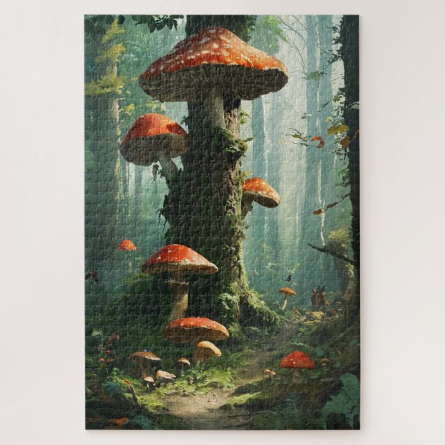 Quebra-cabeça uma floresta mágica, cogumelos, uma floresta místi (Vertical)