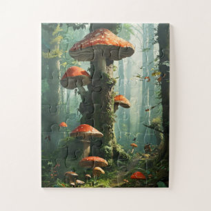 Quebra-cabeça uma floresta mágica, cogumelos, uma floresta místi