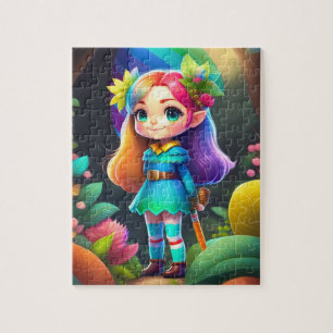 Quebra-cabeça Uma Garota De Elfo Colorida Com Flores, Elf