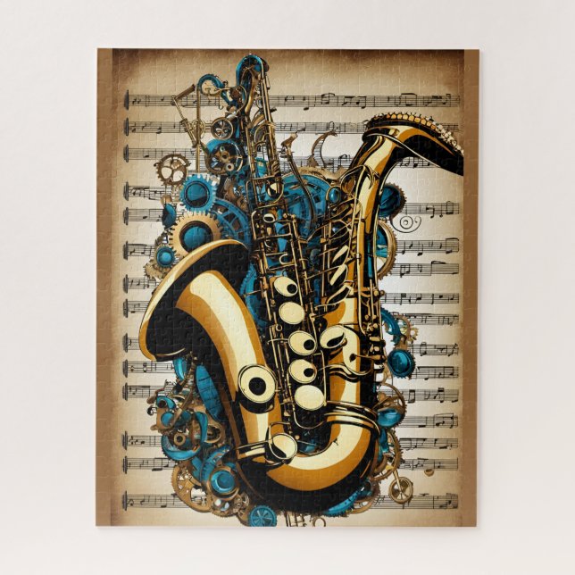Quebra-cabeça Un saxophone, style steampunk (Vertical)