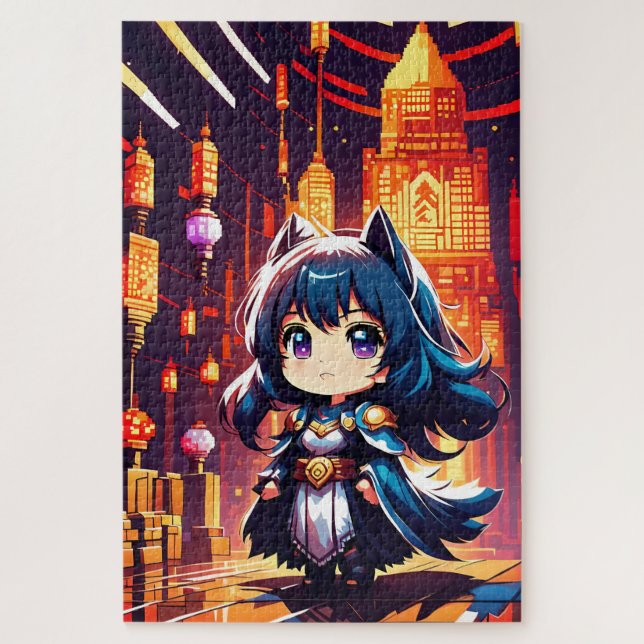 Quebra-cabeça Une héroïne chibi dans l'univers du pixel (Vertical)