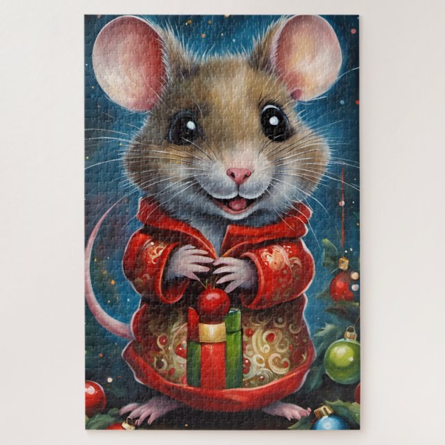 Quebra-cabeça Une jolie souris fêtant noël (Vertical)