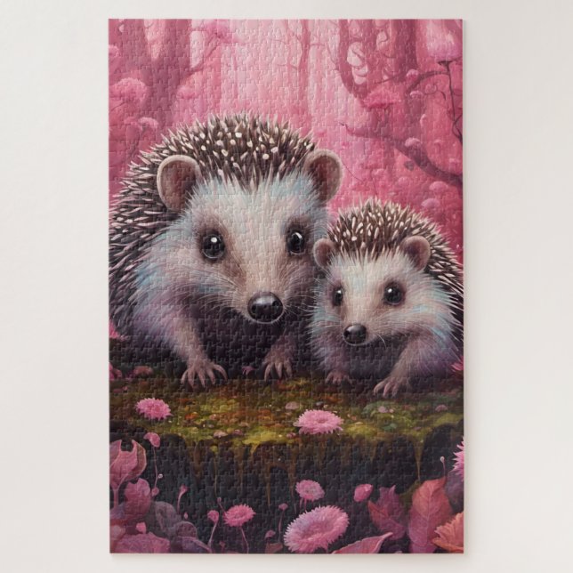 Quebra-cabeça Une maman hérisson et son petit (Vertical)