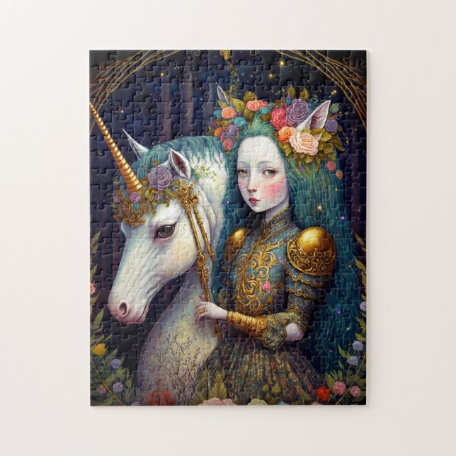 Quebra-cabeça Unicorn e Lady Fantasy Art (Vertical)