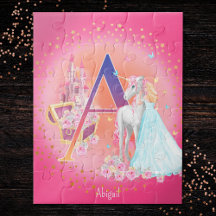 Unicórn e Princesa com Letra Castelo A Monograma