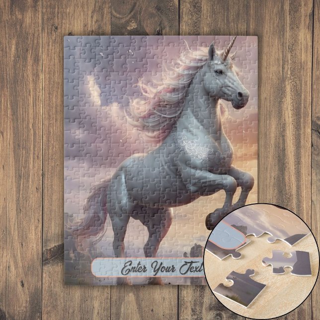 Quebra-cabeça Unicórnio Branco Místico Personalizado (Personalized Mystic White Unicorn Jigsaw Puzzle)