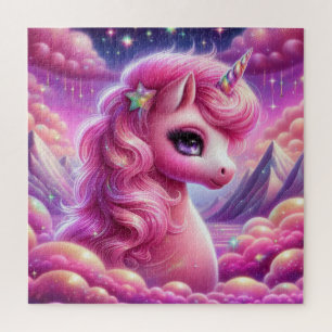 Quebra-cabeça unicórnio brilhante, brilhante, roxo e cor-de-rosa