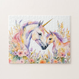 Quebra-cabeça Unicórnio e Bebê Ternos em Flor de Aquarela Boho 