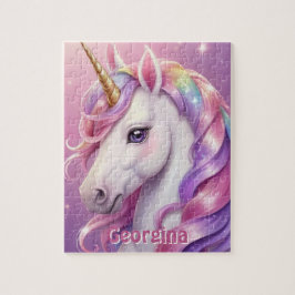 Quebra-cabeça Unicórnio Rosa bonito com Nome