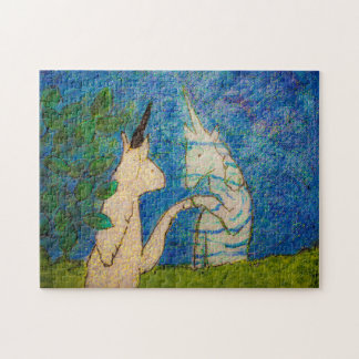 Quebra-cabeça Unicórnio tocando reflexo num lago