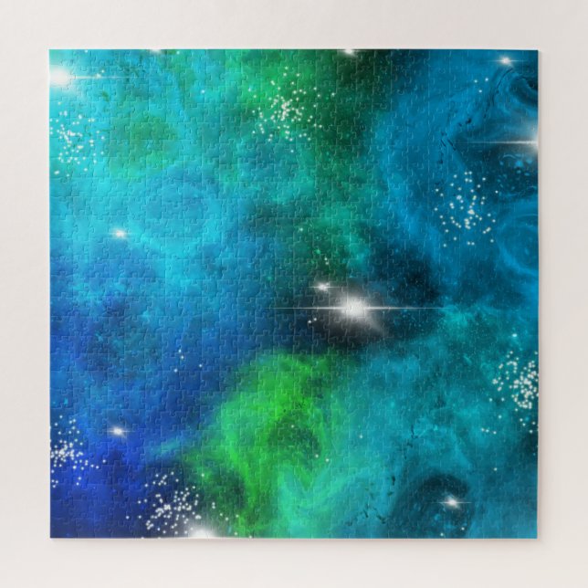 Quebra-cabeça Universo da Galáxia Espacial da Nebulosa Verde Azu (Vertical)