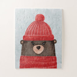 Quebra-cabeça Urso bonitinho de aquarela. Floresta de Natal