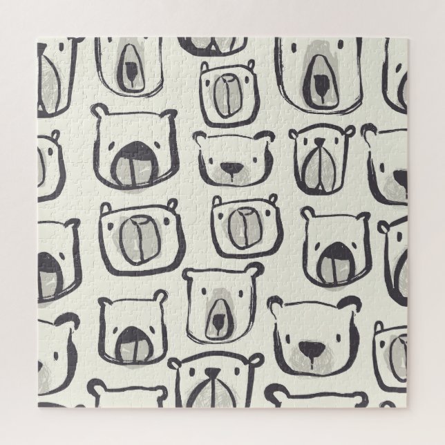 Quebra-cabeça Urso bonitinho, padrão sem costura desenhado à mão (Vertical)