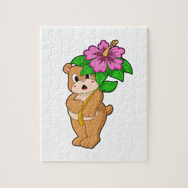 Quebra-cabeça Urso com Flor Hibiscus (Vertical)