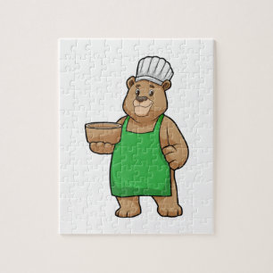Quebra-cabeça Urso como cozinheiro com avental de cozinha e tige