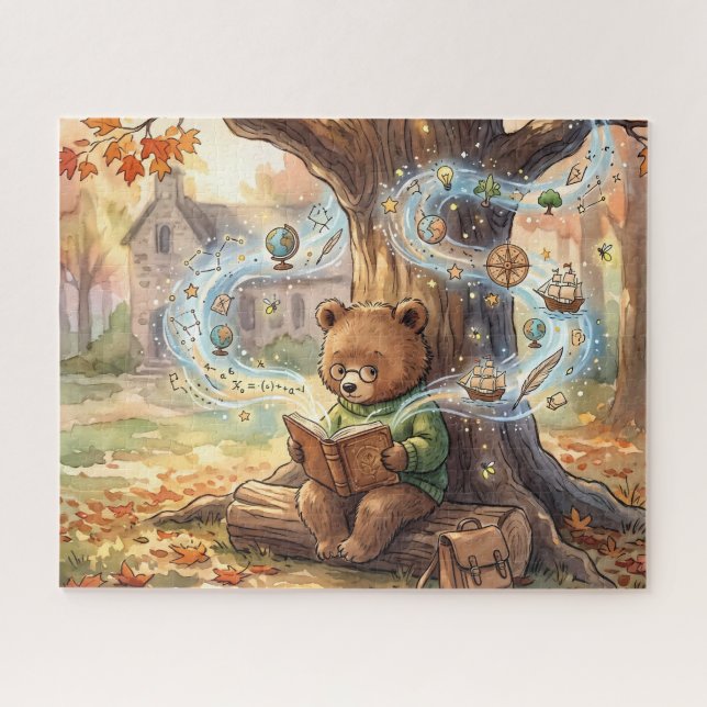Quebra-cabeça Urso De Leitura De Estudo De Verão Fofo (Horizontal)