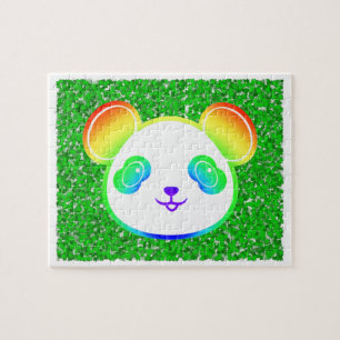 Quebra-cabeça Urso De Panda Arco-Íris Bonito Sobre Folhagem