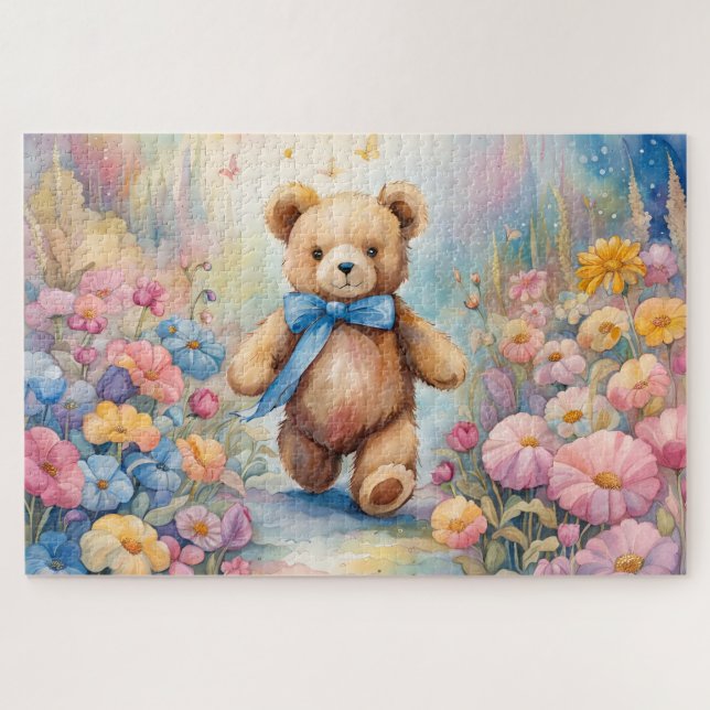Quebra-cabeça Urso de peluche a rolar num Jardim Pastel (Horizontal)