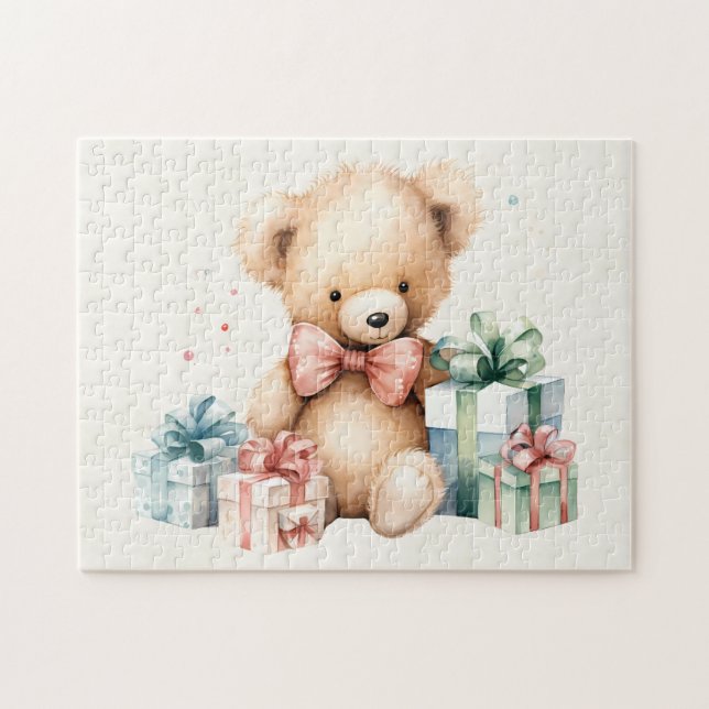 Quebra-cabeça Urso de Teddy Bonito com Presentes de Natal (Horizontal)