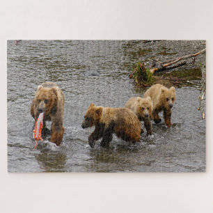 Quebra-cabeça Urso e 3 filhotes, Brooks Falls Alasca