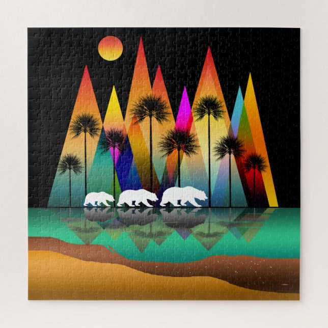 Quebra-cabeça Urso Em Montanhas Modernas Da Floresta (Vertical)