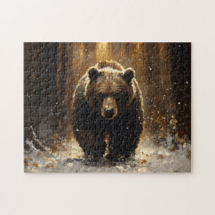 Quebra-cabeça Urso Grizzly na Pintura Florestal