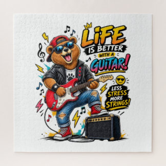 Quebra-cabeça Urso Guitarrista Rock Engraçado – A Vida é Melhor