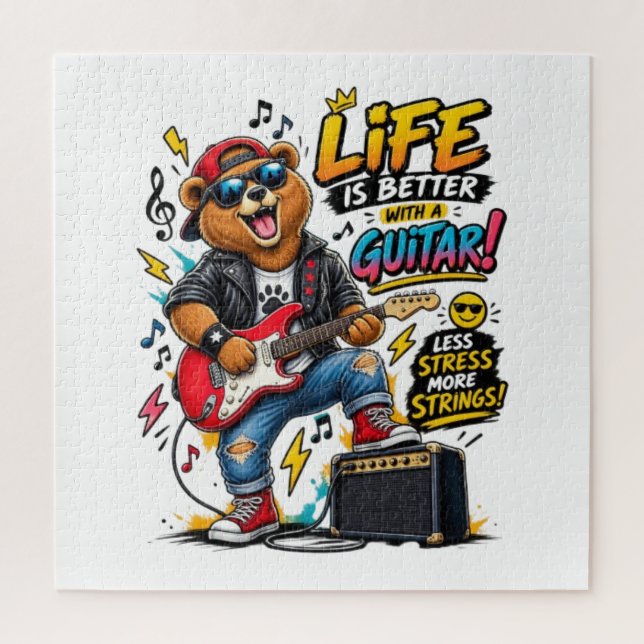 Quebra-cabeça Urso Guitarrista Rock Engraçado – A Vida é Melhor  (Vertical)