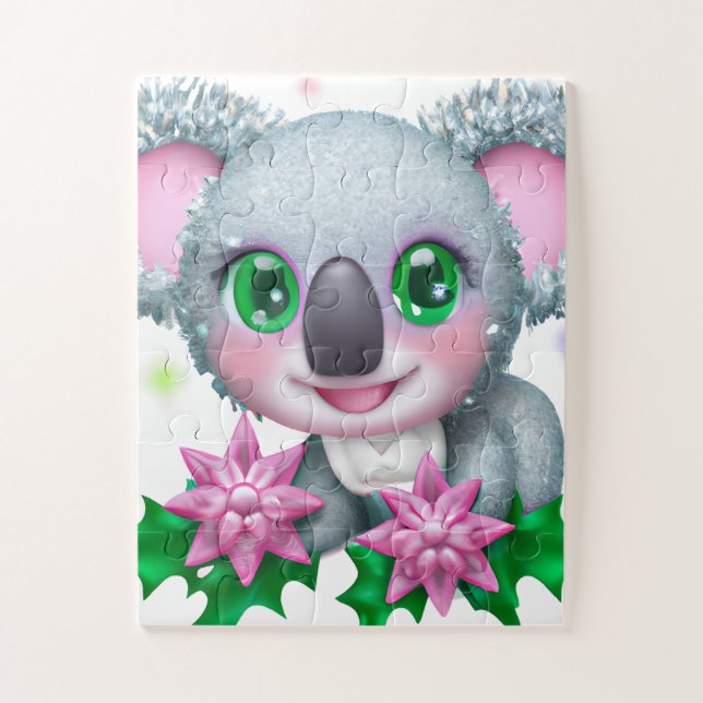 Quebra-cabeça Urso Kawaii Koala, bonito, com flores (Vertical)