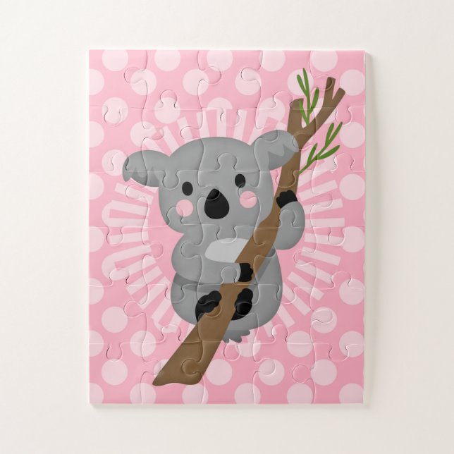 Quebra-cabeça Urso Koala Bonito - Garota Cinza Rosa (Vertical)