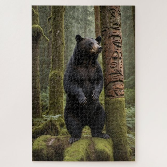 Quebra-cabeça Urso Negro e Arte da Vida Selvagem Totem Polos (Vertical)