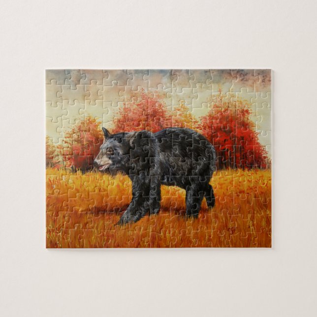 Quebra-cabeça Urso Negro na Floresta do outono (Horizontal)