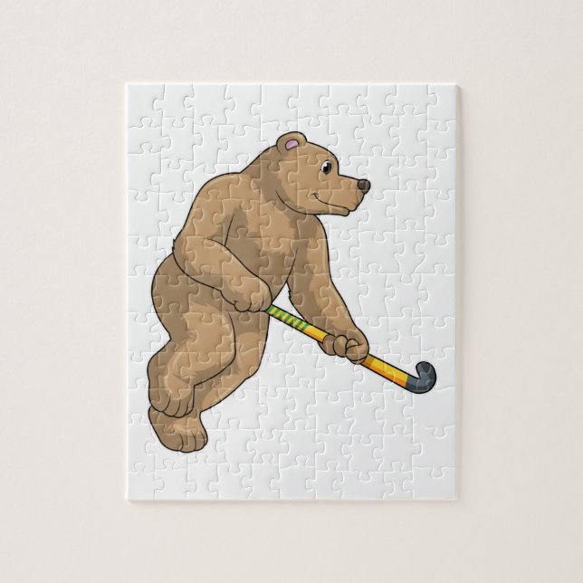 Quebra-cabeça Urso no Hockey com Taco de Hóquei (Vertical)