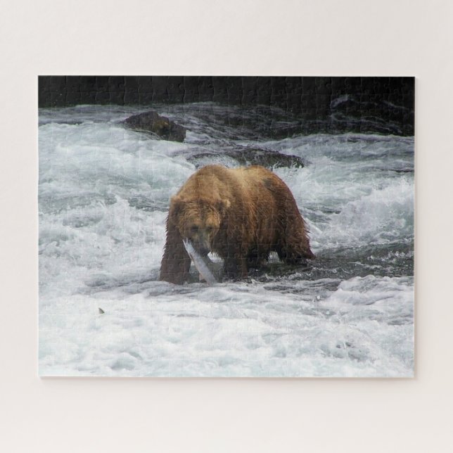 Quebra-cabeça Urso Pardo Alasca Salmão Pesca Vida Selvagem (Horizontal)