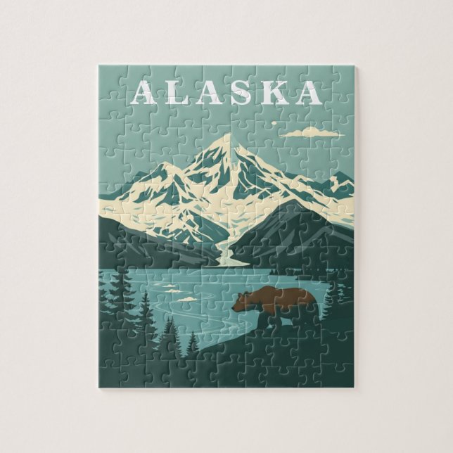 Quebra-cabeça Urso Pardo de Viagem Retrô do Alasca (Vertical)
