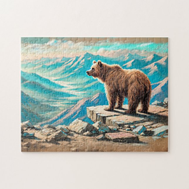 Quebra-cabeça Urso Pardo em Cena de Giz Pastel na Montanha (Horizontal)