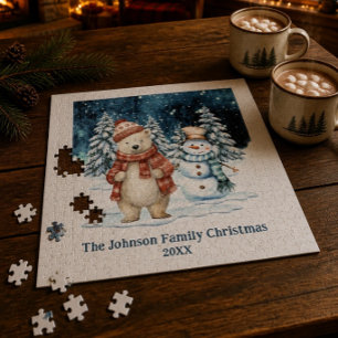 Quebra-cabeça Urso Polar Aquarela e Boneco de Neve Natal de Inve