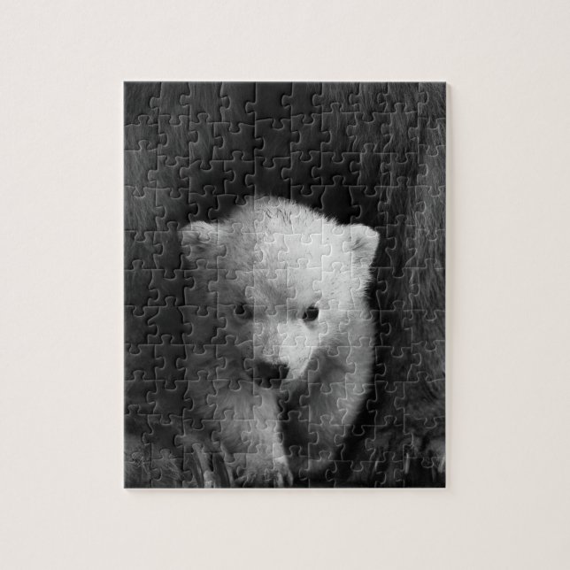 Quebra-cabeça Urso Polar Bebê com Mãe, Preto e Branco (Vertical)